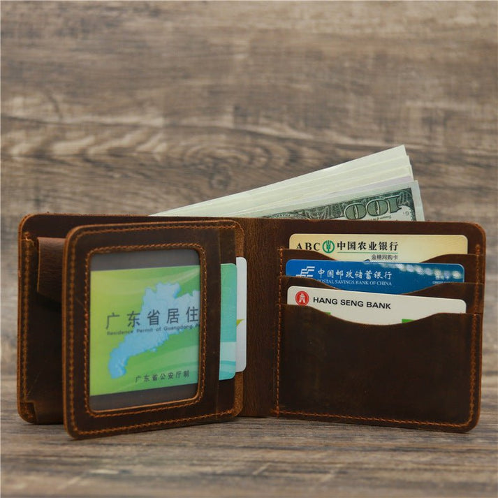 Men Crazy Horse Leather Money Card Bag Leather Wallet